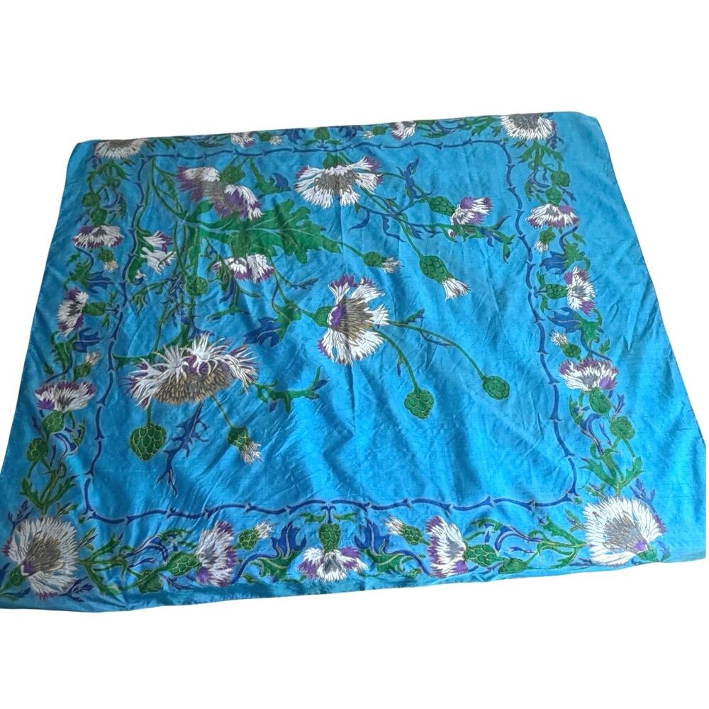 Vintage 100% Thai silk blue floral scarf made in Thailand 35.5”x34” - Picture 9 of 10